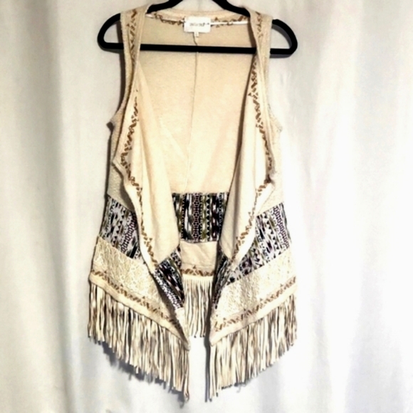 Miss Me Boho Western Cowgirl Aztec Fringed Vest Size Large - Picture 1 of 8